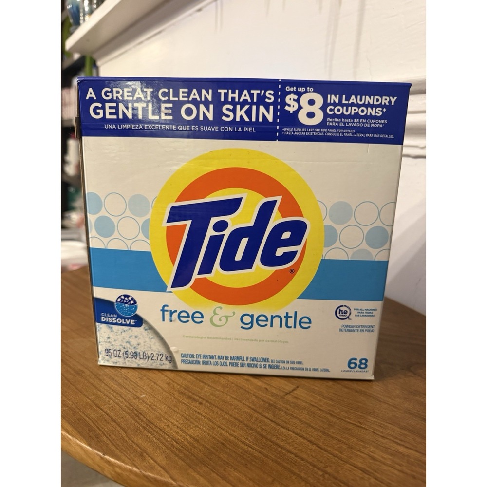 Tide Free and Gentle Laundry Detergent Powder HE 68 Loads 95 Oz (1 Box) NEW